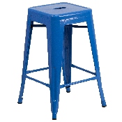 Commercial Grade 24" High Backless Blue Metal Indoor-Outdoor Counter Height Stool with Square Seat, CH-31320-24-BL-GG