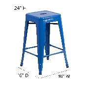 Commercial Grade 24" High Backless Blue Metal Indoor-Outdoor Counter Height Stool with Square Seat, CH-31320-24-BL-GG