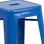 Commercial Grade 24" High Backless Blue Metal Indoor-Outdoor Counter Height Stool with Square Seat, CH-31320-24-BL-GG