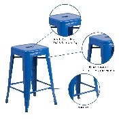 Commercial Grade 24" High Backless Blue Metal Indoor-Outdoor Counter Height Stool with Square Seat, CH-31320-24-BL-GG