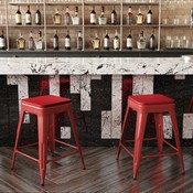 Kai Commercial Grade 24" High Backless Red Metal Indoor-Outdoor Counter Height Stool with Square Red Poly Resin Wood Seat, CH-31320-24-RED-PL2R-GG