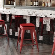 Kai Commercial Grade 24" High Backless Red Metal Indoor-Outdoor Counter Height Stool with Square Red Poly Resin Wood Seat, CH-31320-24-RED-PL2R-GG