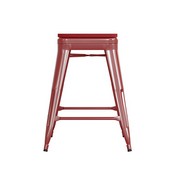 Kai Commercial Grade 24" High Backless Red Metal Indoor-Outdoor Counter Height Stool with Square Red Poly Resin Wood Seat, CH-31320-24-RED-PL2R-GG