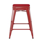Kai Commercial Grade 24" High Backless Red Metal Indoor-Outdoor Counter Height Stool with Square Red Poly Resin Wood Seat, CH-31320-24-RED-PL2R-GG