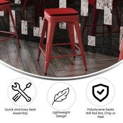 Kai Commercial Grade 24" High Backless Red Metal Indoor-Outdoor Counter Height Stool with Square Red Poly Resin Wood Seat, CH-31320-24-RED-PL2R-GG