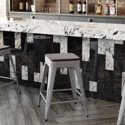 Kai Commercial Grade 24" High Backless Silver Metal Indoor-Outdoor Counter Height Stool with Square Gray Poly Resin Wood Seat, CH-31320-24-SIL-PL2G-GG