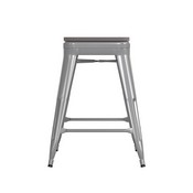 Kai Commercial Grade 24" High Backless Silver Metal Indoor-Outdoor Counter Height Stool with Square Gray Poly Resin Wood Seat, CH-31320-24-SIL-PL2G-GG