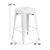 Kai Commercial Grade 24" High Backless White Metal Indoor-Outdoor Counter Height Stool with Square Gray Poly Resin Wood Seat, CH-31320-24-WH-PL2G-GG