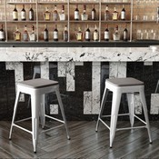 Kai Commercial Grade 24" High Backless White Metal Indoor-Outdoor Counter Height Stool with Square Gray Poly Resin Wood Seat, CH-31320-24-WH-PL2G-GG