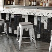 Kai Commercial Grade 24" High Backless White Metal Indoor-Outdoor Counter Height Stool with Square Gray Poly Resin Wood Seat, CH-31320-24-WH-PL2G-GG