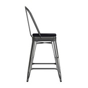 Kai Commercial Grade 24" High Black Metal Indoor-Outdoor Counter Height Stool with Removable Back and Square Black All-Weather Poly Resin Seat, CH-31320-24GB-BK-PL2B-GG