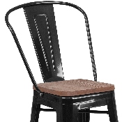 24" High Black Metal Counter Height Stool with Back and Wood Seat, CH-31320-24GB-BK-WD-GG