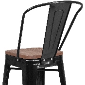 24" High Black Metal Counter Height Stool with Back and Wood Seat, CH-31320-24GB-BK-WD-GG