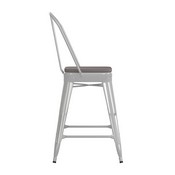 Kai Commercial Grade 24" High White Metal Indoor-Outdoor Counter Height Stool with Removable Back and Square Gray All-Weather Poly Resin Seat, CH-31320-24GB-WH-PL2G-GG