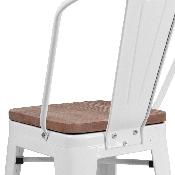 24" High White Metal Counter Height Stool with Back and Wood Seat, CH-31320-24GB-WH-WD-GG