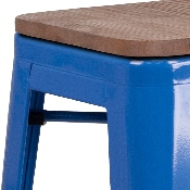 30" High Backless Blue Metal Barstool with Square Wood Seat, CH-31320-30-BL-WD-GG