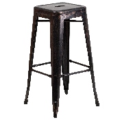 Commercial Grade 30" High Backless Black-Antique Gold Metal Indoor-Outdoor Barstool with Square Seat, CH-31320-30-BQ-GG