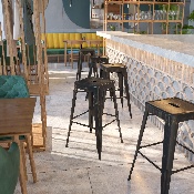 Commercial Grade 30" High Backless Black-Antique Gold Metal Indoor-Outdoor Barstool with Square Seat, CH-31320-30-BQ-GG