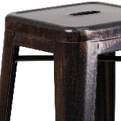 Commercial Grade 30" High Backless Black-Antique Gold Metal Indoor-Outdoor Barstool with Square Seat, CH-31320-30-BQ-GG