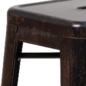 Commercial Grade 30" High Backless Black-Antique Gold Metal Indoor-Outdoor Barstool with Square Seat, CH-31320-30-BQ-GG