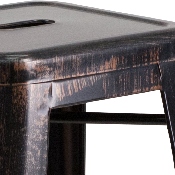 Commercial Grade 30" High Backless Black-Antique Gold Metal Indoor-Outdoor Barstool with Square Seat, CH-31320-30-BQ-GG