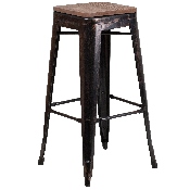 30" High Backless Black-Antique Gold Metal Barstool with Square Wood Seat, CH-31320-30-BQ-WD-GG