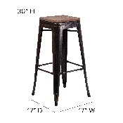 30" High Backless Black-Antique Gold Metal Barstool with Square Wood Seat, CH-31320-30-BQ-WD-GG