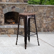 30" High Backless Black-Antique Gold Metal Barstool with Square Wood Seat, CH-31320-30-BQ-WD-GG