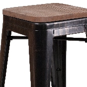 30" High Backless Black-Antique Gold Metal Barstool with Square Wood Seat, CH-31320-30-BQ-WD-GG