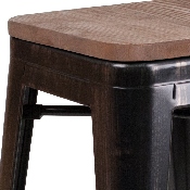 30" High Backless Black-Antique Gold Metal Barstool with Square Wood Seat, CH-31320-30-BQ-WD-GG