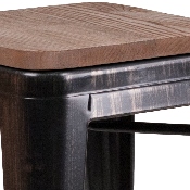 30" High Backless Black-Antique Gold Metal Barstool with Square Wood Seat, CH-31320-30-BQ-WD-GG