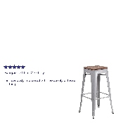 30" High Backless Silver Metal Barstool with Square Wood Seat, CH-31320-30-SIL-WD-GG