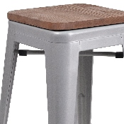 30" High Backless Silver Metal Barstool with Square Wood Seat, CH-31320-30-SIL-WD-GG