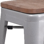 30" High Backless Silver Metal Barstool with Square Wood Seat, CH-31320-30-SIL-WD-GG
