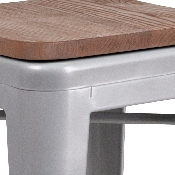 30" High Backless Silver Metal Barstool with Square Wood Seat, CH-31320-30-SIL-WD-GG