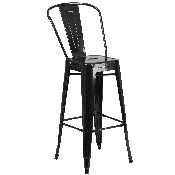 Commercial Grade 30" High Black Metal Indoor-Outdoor Barstool with Removable Back, CH-31320-30GB-BK-GG