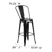 Commercial Grade 30" High Black Metal Indoor-Outdoor Barstool with Removable Back, CH-31320-30GB-BK-GG