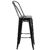Commercial Grade 30" High Black Metal Indoor-Outdoor Barstool with Removable Back, CH-31320-30GB-BK-GG