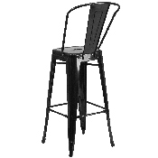 Commercial Grade 30" High Black Metal Indoor-Outdoor Barstool with Removable Back, CH-31320-30GB-BK-GG