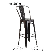 Commercial Grade 30" High Black-Antique Gold Metal Indoor-Outdoor Barstool with Removable Back, CH-31320-30GB-BQ-GG