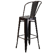 Commercial Grade 30" High Black-Antique Gold Metal Indoor-Outdoor Barstool with Removable Back, CH-31320-30GB-BQ-GG