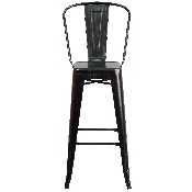 Commercial Grade 30" High Black-Antique Gold Metal Indoor-Outdoor Barstool with Removable Back, CH-31320-30GB-BQ-GG