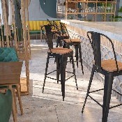 30" High Black-Antique Gold Metal Barstool with Back and Wood Seat, CH-31320-30GB-BQ-WD-GG