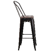 30" High Black-Antique Gold Metal Barstool with Back and Wood Seat, CH-31320-30GB-BQ-WD-GG