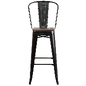 30" High Black-Antique Gold Metal Barstool with Back and Wood Seat, CH-31320-30GB-BQ-WD-GG