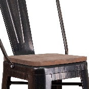 30" High Black-Antique Gold Metal Barstool with Back and Wood Seat, CH-31320-30GB-BQ-WD-GG