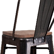 30" High Black-Antique Gold Metal Barstool with Back and Wood Seat, CH-31320-30GB-BQ-WD-GG