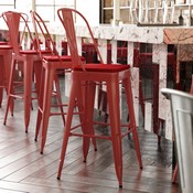 Kai Commercial Grade 30" High Red Metal Indoor-Outdoor Bar Height Stool with Removable Back and Square Red All-Weather Poly Resin Seat, CH-31320-30GB-RED-PL2R-GG