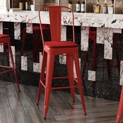 Kai Commercial Grade 30" High Red Metal Indoor-Outdoor Bar Height Stool with Removable Back and Square Red All-Weather Poly Resin Seat, CH-31320-30GB-RED-PL2R-GG