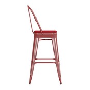 Kai Commercial Grade 30" High Red Metal Indoor-Outdoor Bar Height Stool with Removable Back and Square Red All-Weather Poly Resin Seat, CH-31320-30GB-RED-PL2R-GG
